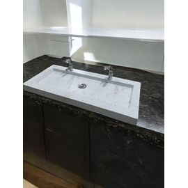 Plan Double Vasque En Béton Blanc Effet Marbre Doré 120x47x7 , Fabriqué Artisanalement En France Par Gakeal