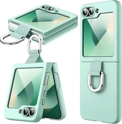 Coque Uniquement pour Galaxy Z Flip7FE 2025 / Z Flip 6 2024 avec Anneau, ?tui Housse de Protection Antichoc Anti-Rayures Fine en PC Dur (Menthe Verte)