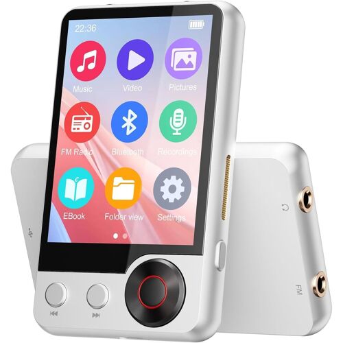 128Go Lecteur MP3 Bluetooth 5.3 avec Haut-Parleur, 2.4"" écran Tactile Lecteur MP3 en Métal Qualité Sonore HiFi Audio MP4 Baladeur avec Radio FM, Enregistreur, E-Book, Écouteurs Inclus