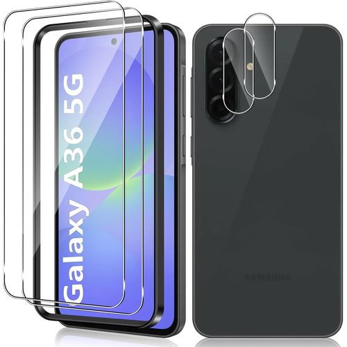 Verre Trempé Pour Samsung Galaxy A36 5g, 2+2 Pièces Protection D'écran Film Et Caméra Arrière Protecteur Avec Outils D'installation, 9h Dureté Haute Définition Sans Bulles