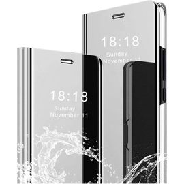 Coque pour Samsung Galaxy A34 5G Housse étui+ Verre trempé Flip Clear View Translucide Cover Standing 360° Antichoc Smart Cover Bumper Argent