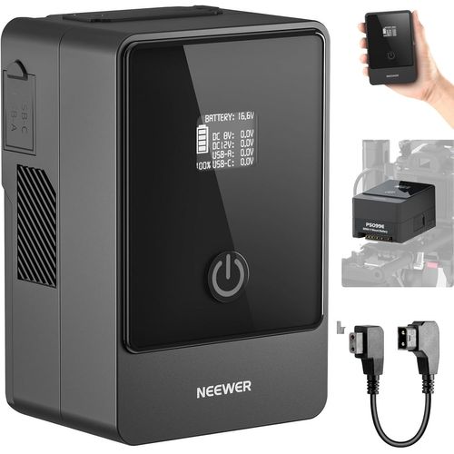 NEEWER Mini Batterie V Mount 6800mAh 99Wh 14,5V, Mini Batterie V-Lock avec PD 65W USB-C/D Tap/BP/USB A/Double Port DC/Écran OLED pour Appareil Photo Caméra,Compatible avec SmallRig BMPCC 4k 6k, PS099E