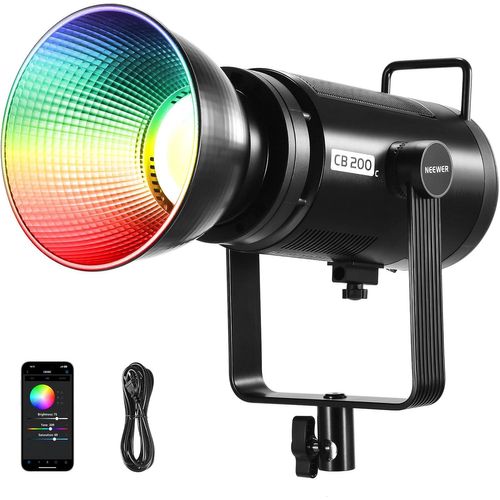 NEEWER CB200C 200W RGBWW COB LED Lampe Vidéo,APP/2.4G 360° Couleur 2500K-7500K (Duv±0.0003) 23000lux/m Bowens Coque Métallique Éclairage Continu Silencieux TLCI/CRI97+ pour Enregistrement Vidéo Photo