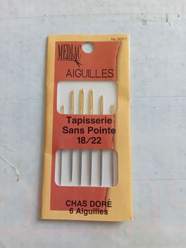 6 Aiguilles Tapisserie Sans Pointe N°18/22 Chas Doré
