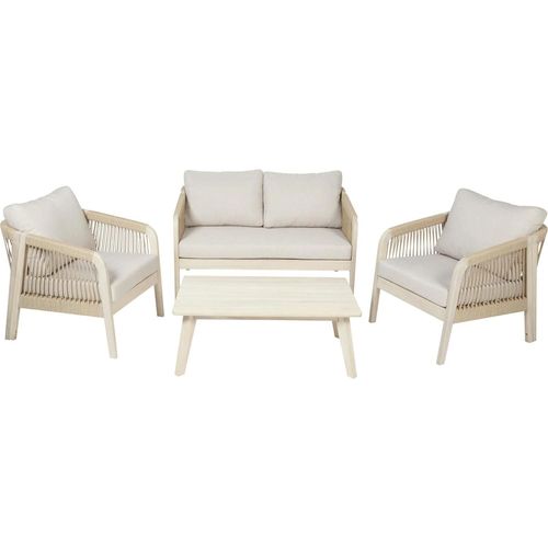 Salon De Jardin Bas En Bois Beige Clair 4 Pièces Corfu Hyba