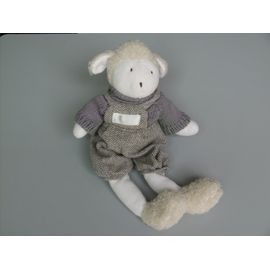 Doudou Mouton Blanc Salopette Moi Bébé Clayeux Moulin Roty