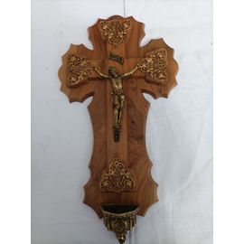 Christ en croix en laiton sur bois d'olivier