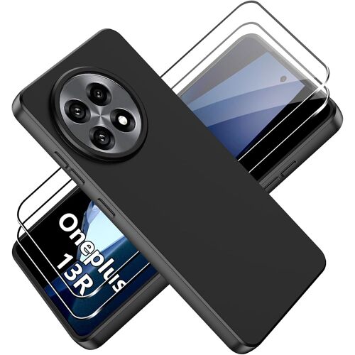 CAUC-Coque pour OnePlus 13R Case + Verre Trempé Protection écran Film Matte Etui Souple Flexible en Premium TPU, Antichoc, Anti-dérapante Noir Coque pour OnePlus 13R
