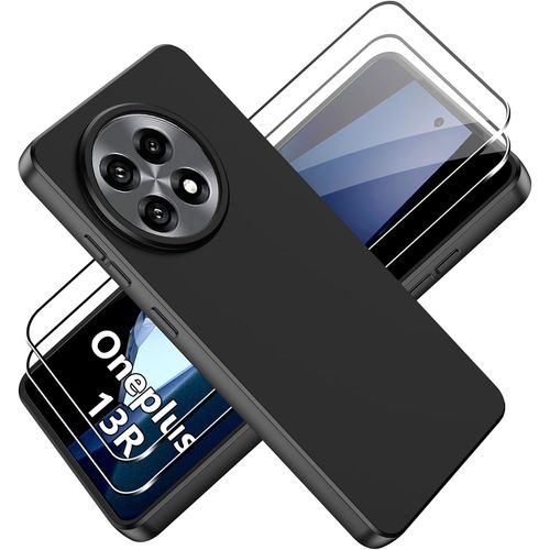 Kal-Coque Pour Oneplus 13r Case + Verre Trempé Protection Écran Film Matte Etui Souple Flexible En Premium Tpu, Antichoc, Anti-Dérapante Noir Coque Pour Oneplus 13r
