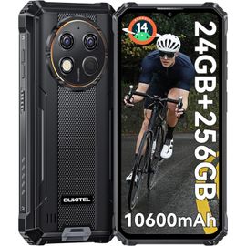 OUKITEL G1 Android 14 Téléphone Portable Incassable 24 Go + 256 Go (1 to) Smartphone 10600mAh 6.52" HD+ IPS 48MP Téléphone Etanche Antichoc Dual SIM/NFC/OTG/Empreinte/Face ID - Noir