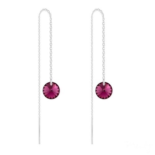 Boucles D'oreilles Chaines Traversantes Cristal Violet Argent Massif 925°°°