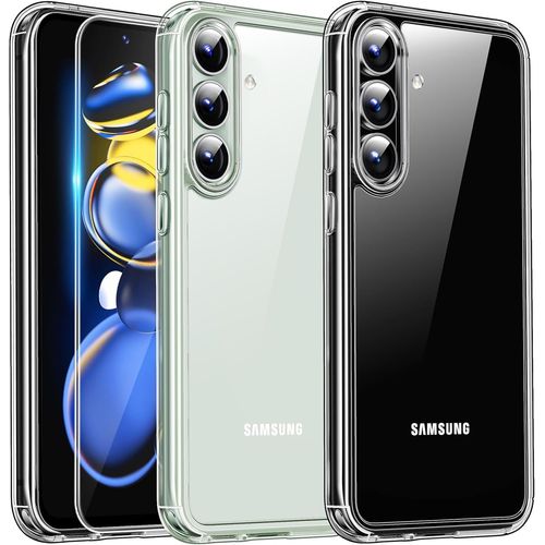 Coque Pour Samsung Galaxy S24 Fe 5g, [3 En 1] 1 Coque [Anti-Jaune] + 2 Protection Écran, [Protection Militaire] Coque Antichoc Couverture À 360 Degrés - Transparent