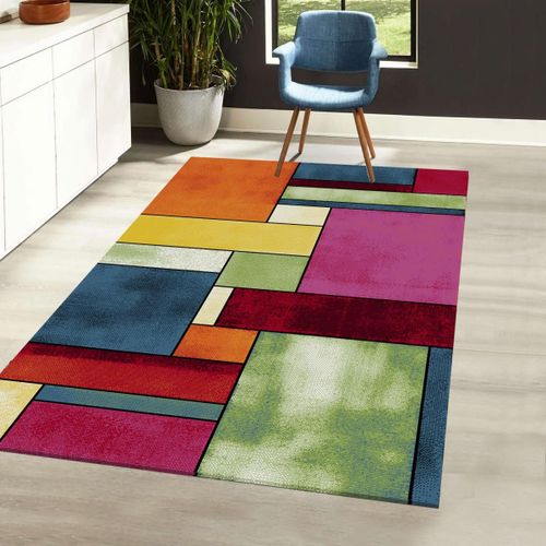 Tapis Salon 160x160 Carre Brillance Geometrique 1 Multicolore