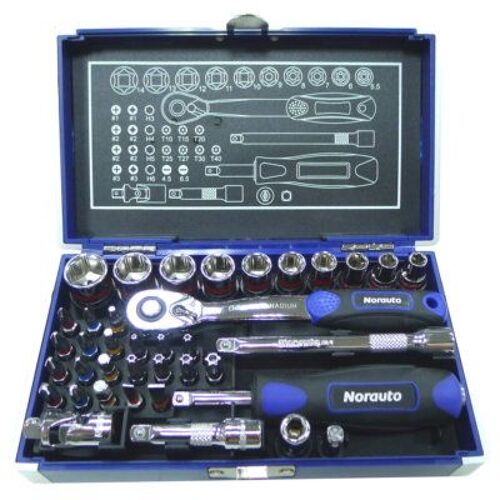 Coffret clé à cliquet carré 1/4'' + douilles 6 pans 5.5-14 mm et embouts NORAUTO 38 pièces