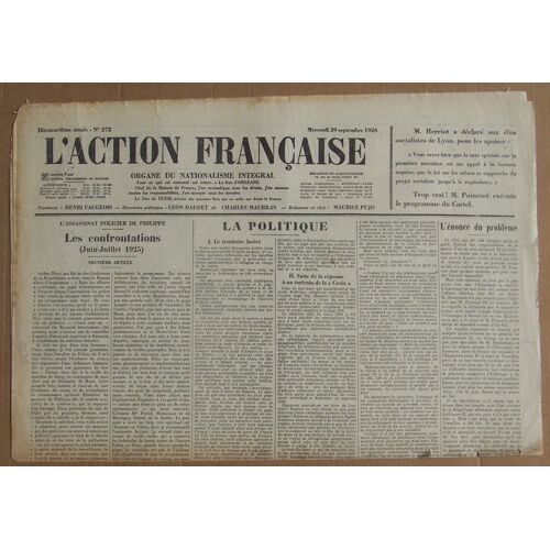 L' Action Française N° 272 . Mercredi 29 Septembre 1926 .
