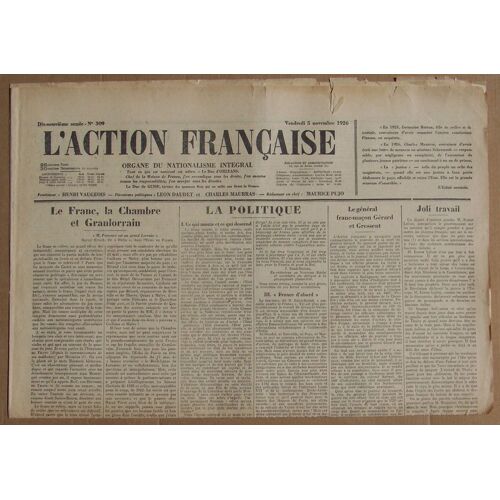 L' Action Française N° 309 . Vendredi 5 Novembre 1926