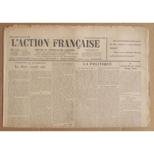 L' Action Française N° 318 . Dimanche 14 Novembre 1926 .