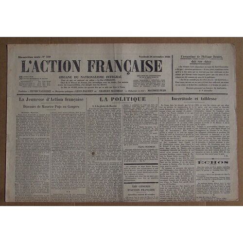 L' Action Française N° 330 . Vendredi 26 Novembre 1926 .