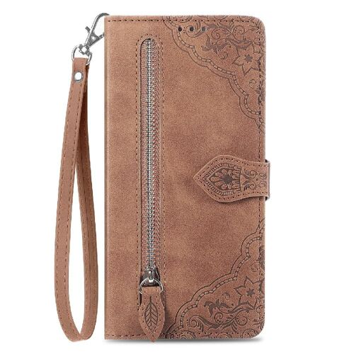 Étui Pour Iphone 7 Plus Fermeture Éclair Style Fente Multi-Carte Portefeuille Multi-Couleur Affaires - Le Brun