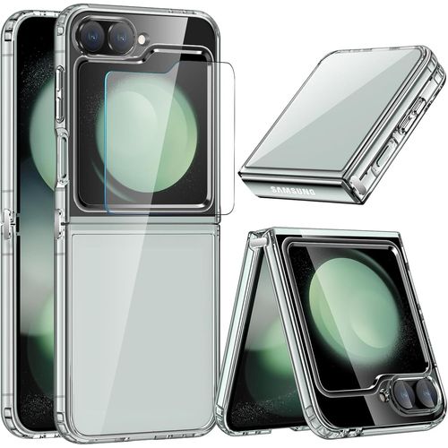 Coque Protection Caméra Pour Samsung Galaxy Z Flip 6 Et Verre Trempé, Coque Samsung Z Flip 6 Mince Antichoc Anti-Jaune Anti-Rayures Housse, Transparent