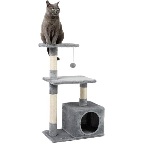 Arbre À Chat Avec Niche Et Balle En Peluche, Hauteur 85 Cm, Arbre À Chat En Sisal & Peluche, Couchages Confortables & Niche, Pour Petits & Grands Chats, Beige