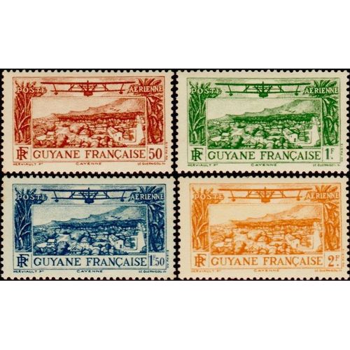 Guyane, Colonie Française 1933, Très Beaux Timbres Neufs** Luxe De Poste Aérienne Yvert 11 12 13 14, Avion Survolant Cayenne.
