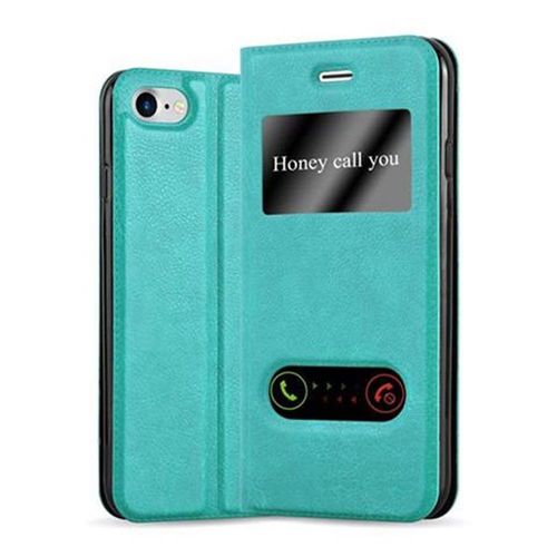Coque Pour Apple Iphone 7 / 7s / 8 / Se 2020 En Turquoise Menthe Housse De Protection Étui Avec Fermeture Magnétique, Fonction De Support Et 2 Fenêtres De Visualisation