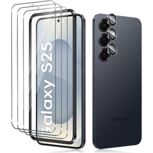 CAUC-3 Pièces Verre Trempé pour Samsung Galaxy S25 et 1 Pièces Caméra Arrière Protecteur, 0.33MM Film Protection écran, 9H Dureté, Anti Rayures, HD Vitre Protection écran Protection Camera