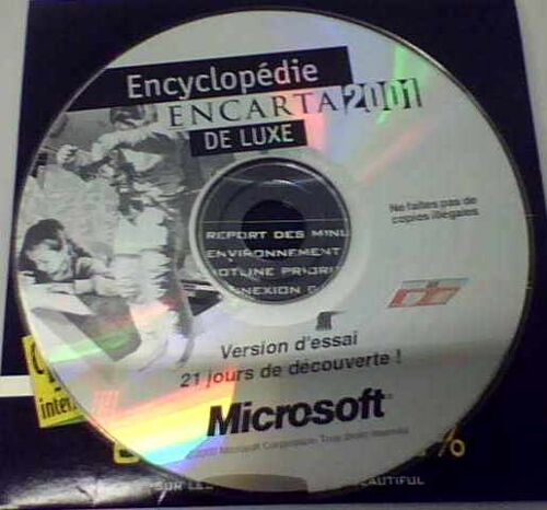2001 Version Publicitaire D'essai : Encyclopédie Microsoft Encarta 2001 - Cd-Rom De Démonstration (Sans Pochette D Origine)