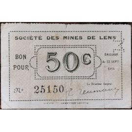 Billet Bon 50 Centimes Société Des Mines De Lens - 1914 - N°25150