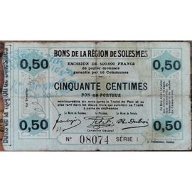 Billet 50 Centimes Bons De La Région De Solesmes - N°08074