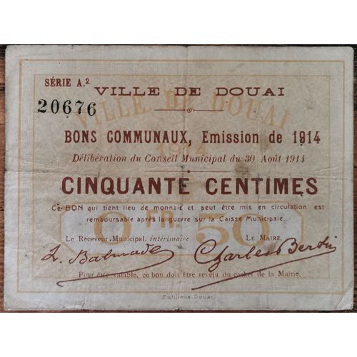 Billet Bon Communaux 50 Centimes Ville De Douai - 1914 - N°20676