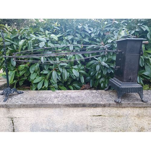 Tourne broche grand modele + leche frite en cuivre étamé et fer forge