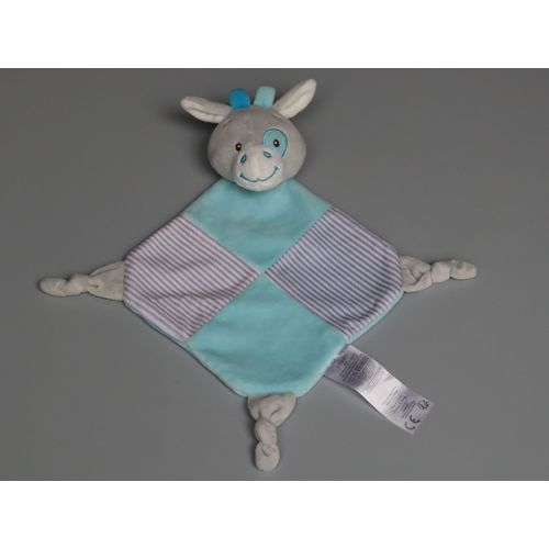Doudou Âne Plat Zèbre Bleu Gris Tom Et Kiddy