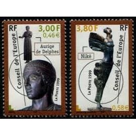Conseil De L’Europe : L'aurige Delphès Et Niké-Victoire La Paire Année 1999 Timbres De Service N° 120 121 Yvert Et Tellier Luxe