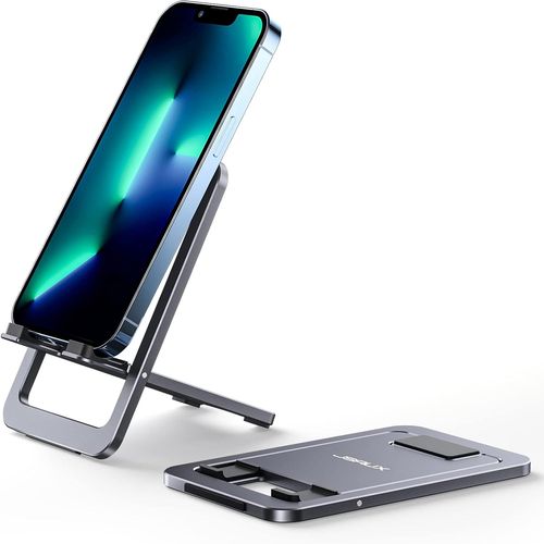 Support Téléphone Portable, Support Pliable En Aluminium Ajustable Porte Smartphone Voyage Accessoires Bureau Compatible Avec Iphone 16 15 14 13 Pro Max Samsung S24 S23 Ultra A53 Kindle-Gris