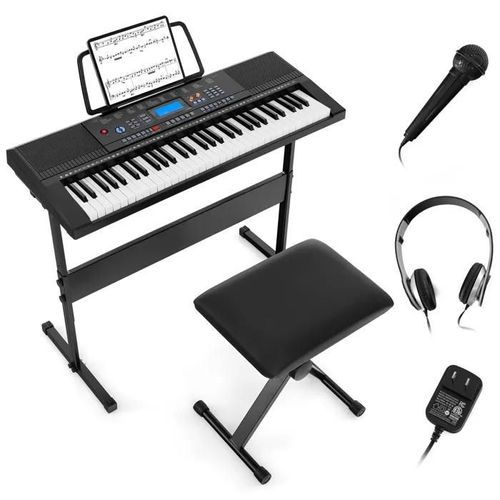 Costway Clavier Piano Numérique 61 Touches Avec Support, Tabouret, 300 Timbres, 300 Rythmes, 50 Démonstrations, Microphone, Casque