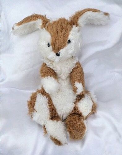 Doudou Peluche Lapin Assis Marron Et Blanc Vintage Boulgom
