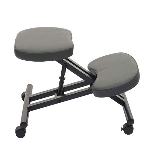 Siège Assis À Genoux Hwc-E10 Appui-Genoux, Tabouret, Chaise Bureau, Similicuir, Métal   Gris Foncé Matt