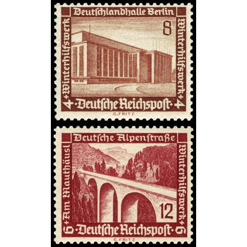Allemagne, 3ème Reich 1936, Beau Timbres Neufs* Yvert 586 587, Au Profit Du Secours D'hiver, La Deutschenhalle De Berlin, Et Viaduc Sur La Route Des Alpes.