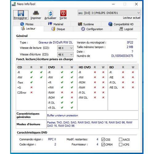 PHILIPS DVD8701/34 lecteur / Graveur CD-DVD interne Bulk SATA noir