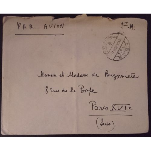 39-45 : Enveloppe Avec Cachet Postal F.F.I - Bcm 1 Du 7 Novembre 1945