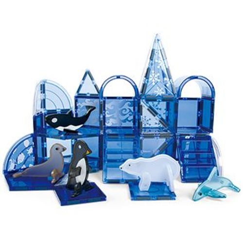 Jeu De Construction En Tuiles Magnétiques - Thème Banquise Polaire Avec Animaux - 56 Pièces