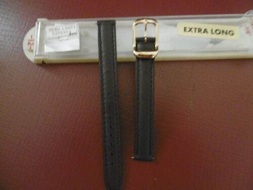 Bracelet De Rechange Pour Montre 12mm Cuir Veau Marron Foncé Extra Long Boucle Carré Doré F.B. Leconte 5355303