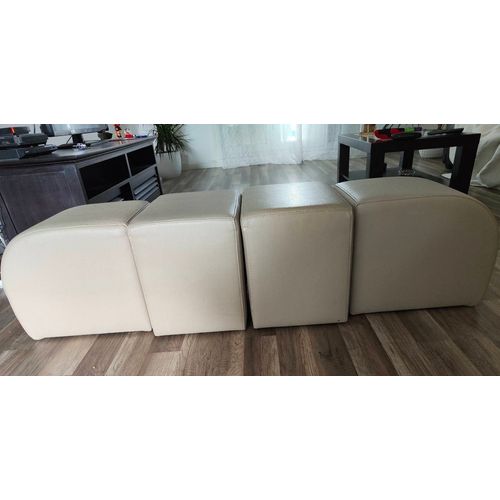 Lot De 4 Poufs Simili Cuir Beige