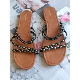 Sandales Neuves Pointure 42 Noir Tressé Gris