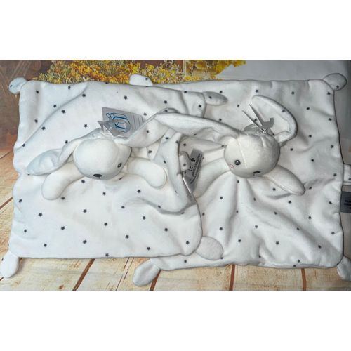 Doudou Lapin Blanc Etoiles Kiabi Plat Porte Tetine Lot De Deux Doudous Lapins Peluches Jouets Naissance Bébé
