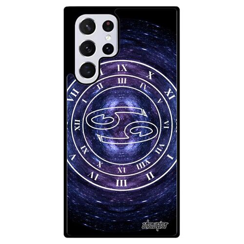 Coque S22 Ultra en silicone Signe astrologique cancer horoscope Bleu galaxie univers femme horloge solide du zodiaque Samsung galaxy