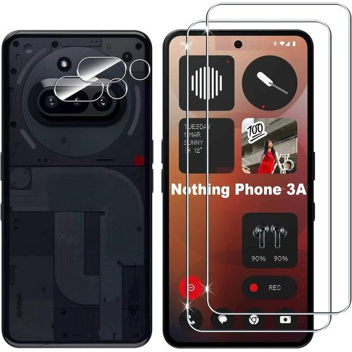 CAUC-pour Nothing Phone 3a Verre Trempé, 2+2 Pièces Protection écran + Caméra Arrière Protecteur Film, 9H Dureté HD Anti-Rayures sans Bulles Vitre Trempé Protecteurs d'écran