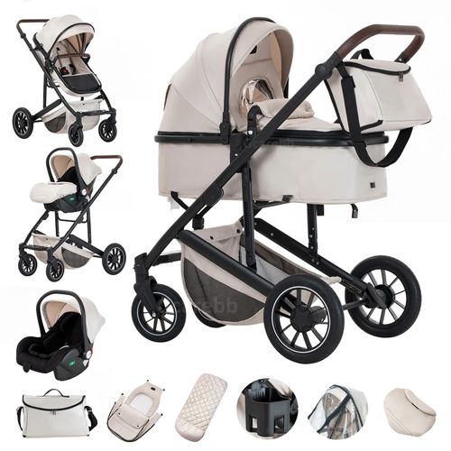 Poussette 3 En 1 Avec Siège Auto Portable Compacte Ressorts Absorbant Les Chocs Châssis En Alliage D'aluminium.